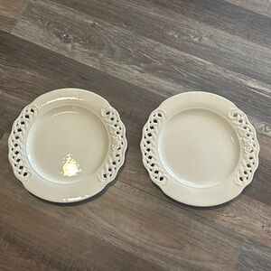 2 PIER 1~PER14 WHITE EMBOSSED~PIERCED DINNER PLATE~~ITALY~lots Of Crazing